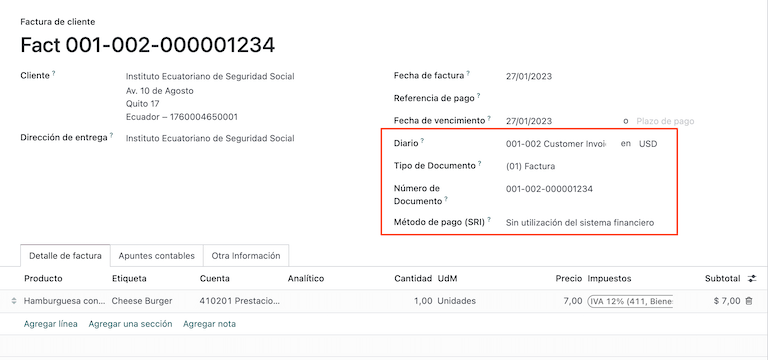 Factura de cliente para Ecuador.