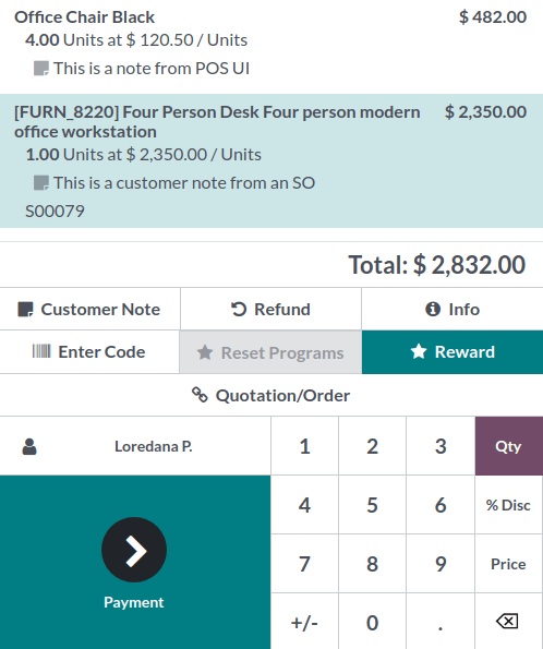 Botón de notas del cliente y notas de los productos en los carritos del cliente (orden de venta y sesión de punto de venta)