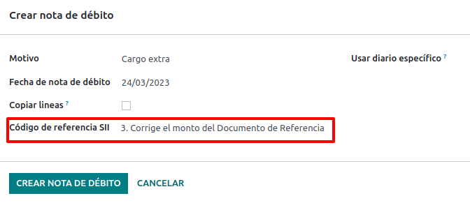 Nota de débito en proceso de corregir el valor del documento.