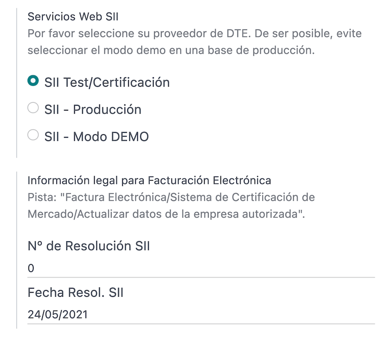 Información requerida para facturación electrónica.