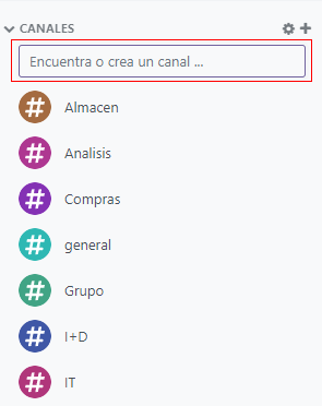 Imagen de la barra lateral de la aplicación Conversaciones de Odoo donde se resalta la barra de búsqueda rápida.