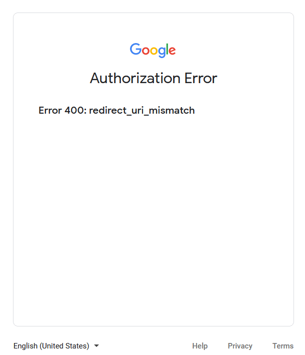 Error 400 redirect_URI_mismatch.