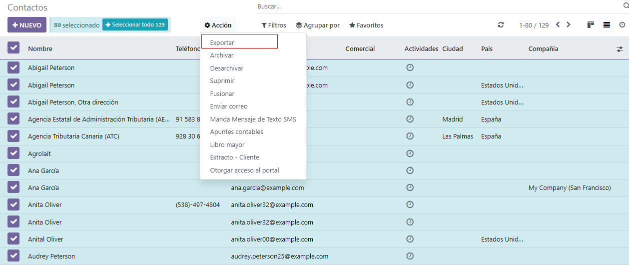 Vista de las diferentes cosas a habilitar/hacer clic para exportar datos.