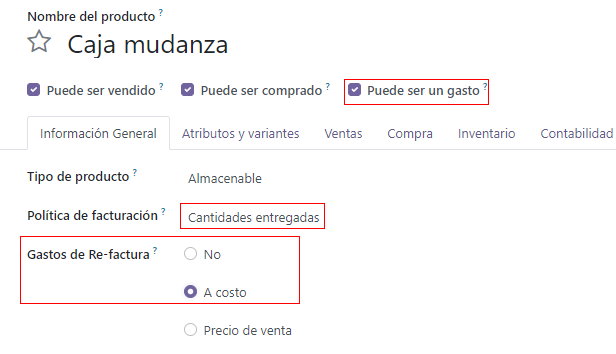Configuración del producto para que un pedido de compra sea facturado en un pedido de venta