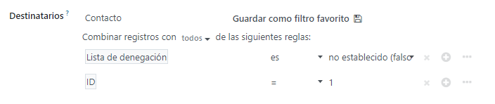 Vista de cómo se pueden personalizar los filtros de destinatarios en la aplicación Marketing por correo electrónico de Odoo.