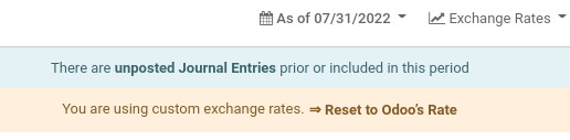 Recuadro para restablecer las tasas de cambio de Odoo.