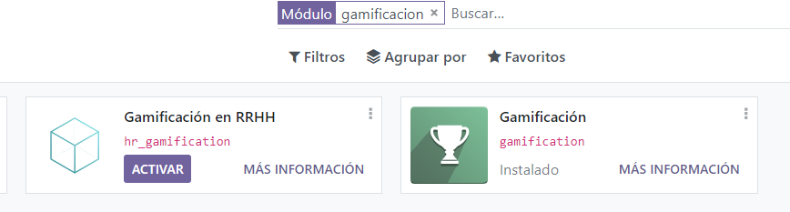 Vista del modulo de gamificacion en Odoo