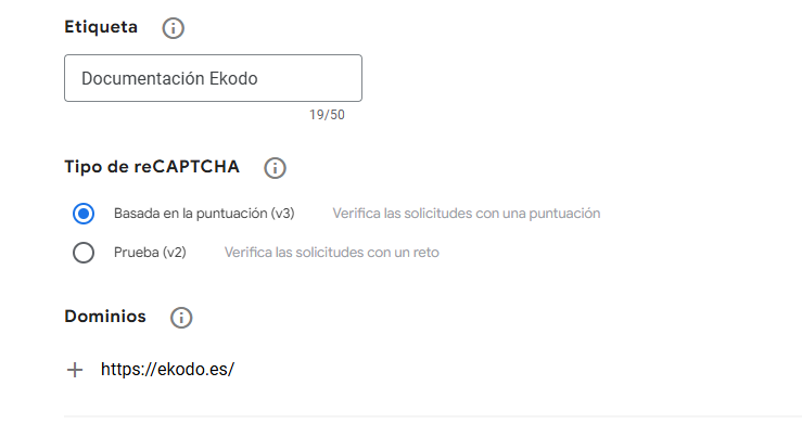 Ejemplo del sitio web de registro de reCAPTCHA. 