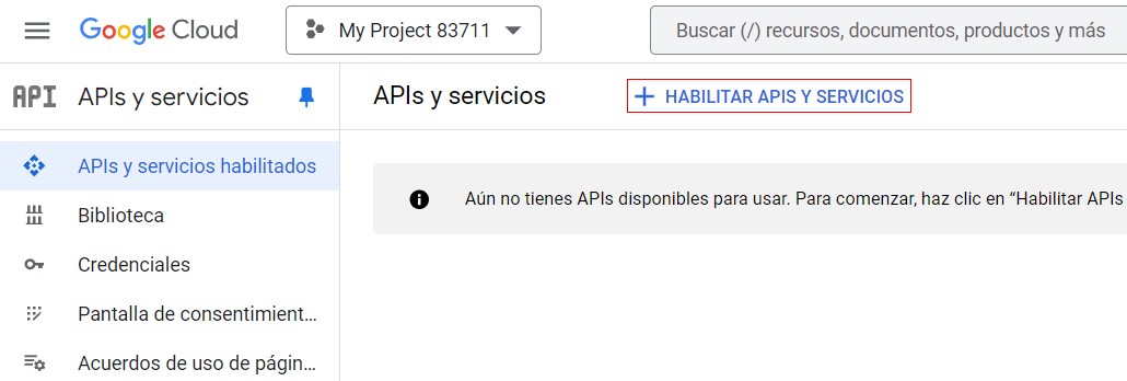 Active el API y servicios en el proyecto API.