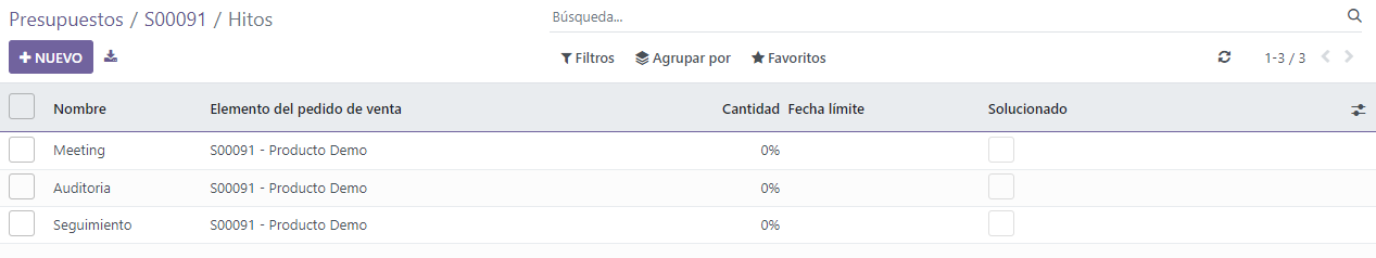 Añadir hitos a la orden de venta