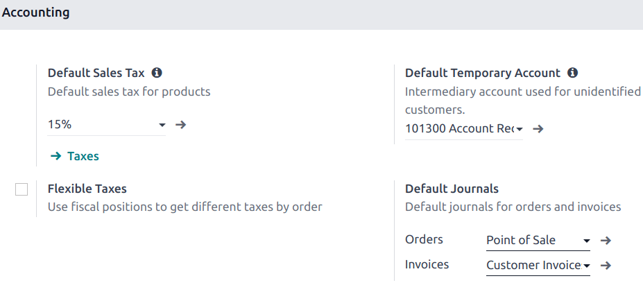 sección de contabilidad en los ajustes del punto de venta