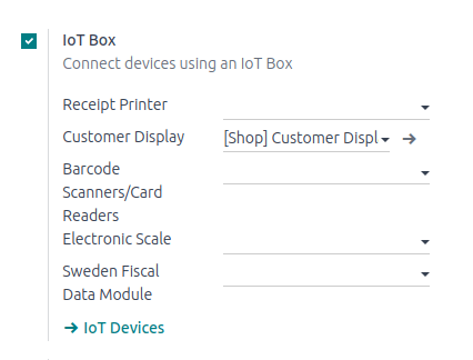 Configuración de los dispositivos conectados en la aplicación Punto de venta de Odoo.