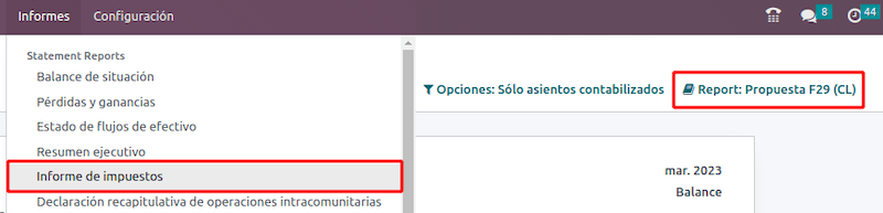 Ubicación del reporte Propuesta F29 (CL).