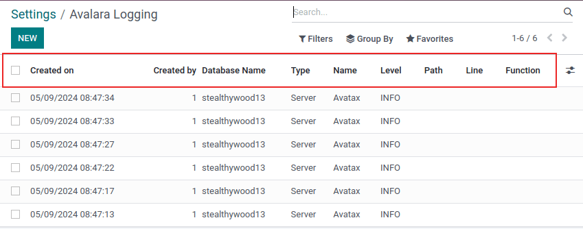 La página de inicio de sesión de Avalara con la hilera superior de la lista resaltada.