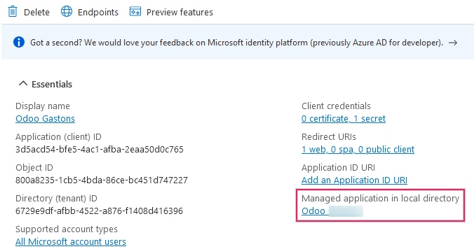 Para agregar usuarios o grupos haga clic en el enlace de Managed application in local directory (aplicación gestionada en el directorio local) de la aplicación que creó.