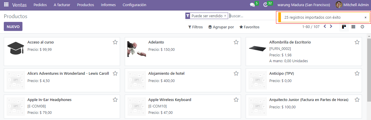 El pop-up que aparece cuando realizas una importacion con exito