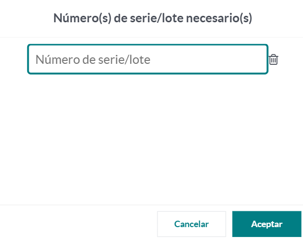 Ventana emergente para importación de números de serie