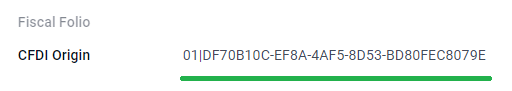 Número de origen del CFDI de ejemplo.