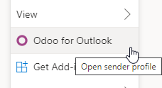 Botón del complemento de Odoo para Outlook