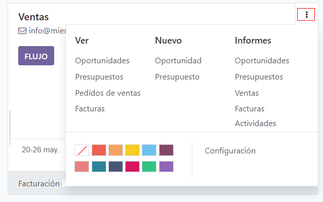 Haz click en los tres puntos para acceder a informes o crear nuevas oportunidades