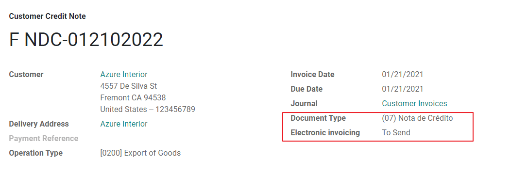 Tipo de documento de nota de crédito