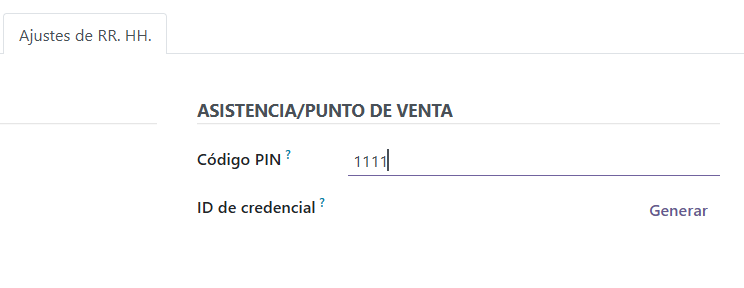 ajuste en el formulario del empleado en donde se asigna una identificación y un código NIP.