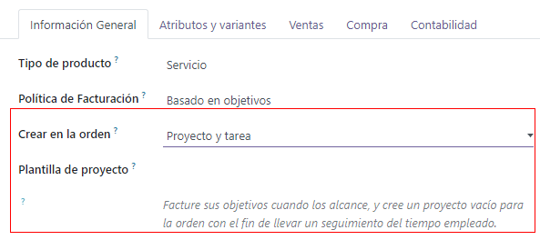 Los campos Plantilla de proyecto y Plantilla de espacio de trabajo