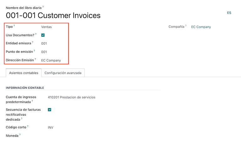 Configuración de un punto de impresión para el tipo de documento electrónico de facturas de cliente en Ecuador.