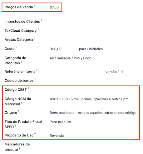 Configuración de un producto.