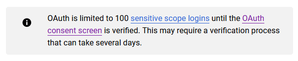 OAuth se limita a 100 inicios de sesión de ámbito sensible.