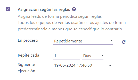 La configuración de la función asignación según las reglas en CRM.