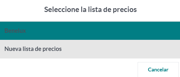 Botón para seleccionar una lista de precios en la interfaz del PdV