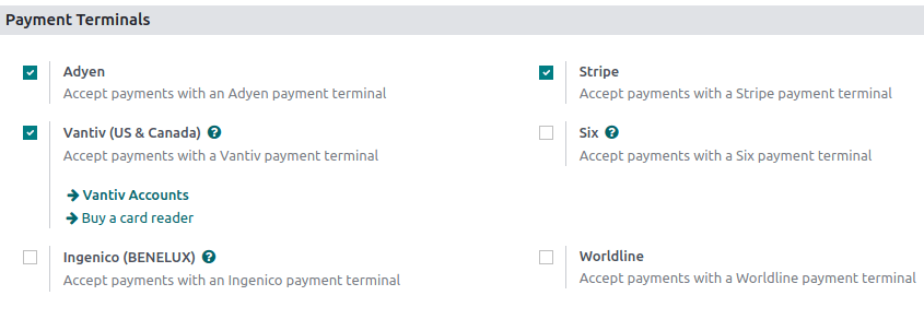 casilla de verificación en los ajustes para habilitar su terminal de pago