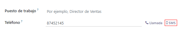 El ícono de SMS en un formulario de información de contacto típico ubicado dentro de una base de datos