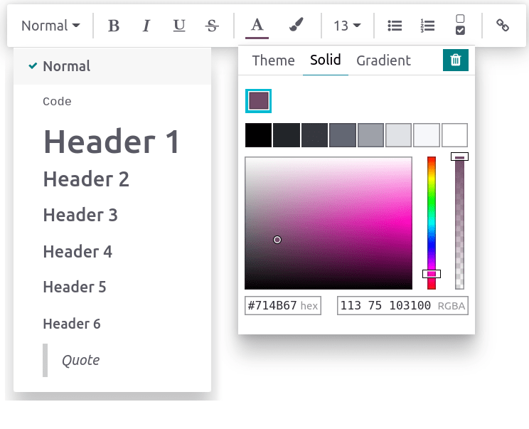 Caja de herramientas del editor de texto.