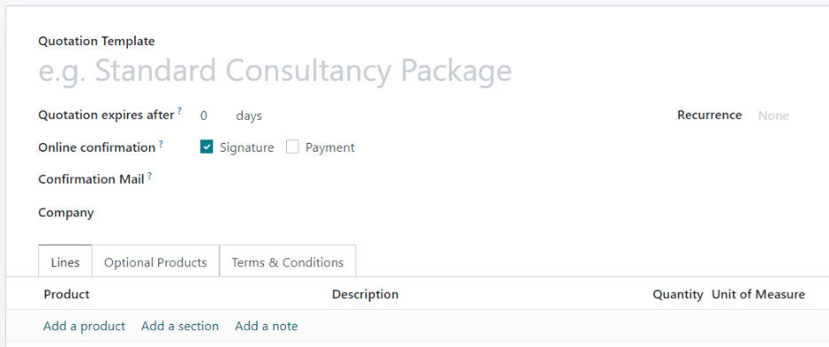 Configuración del formulario del plan de suscripción (plantilla de cotización)