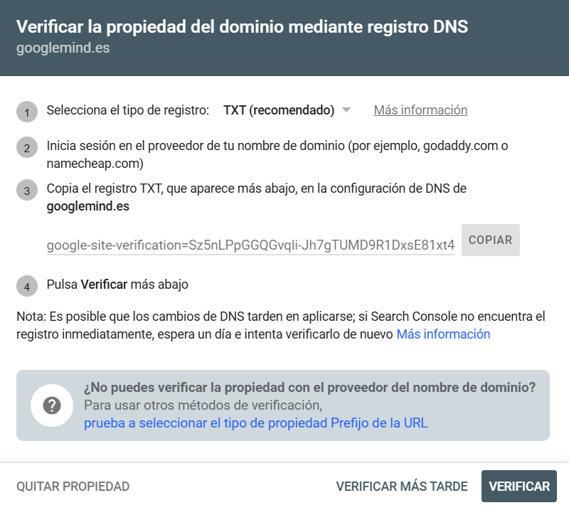 Verificar dominio o prefijo de URL.